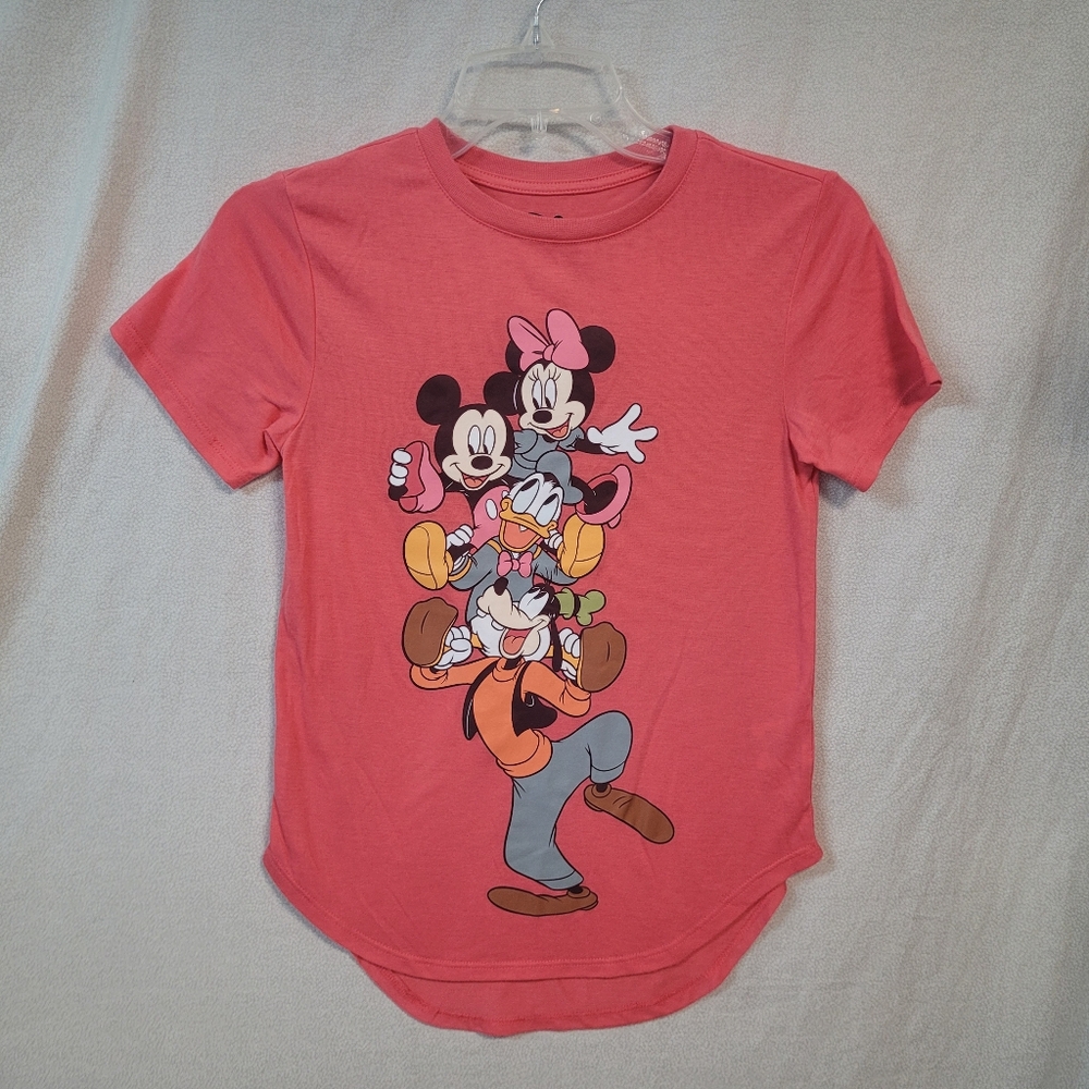 Disney Coral Graphic Tee, Womens XS, With Mickey Minnie Donald Duck Goofy